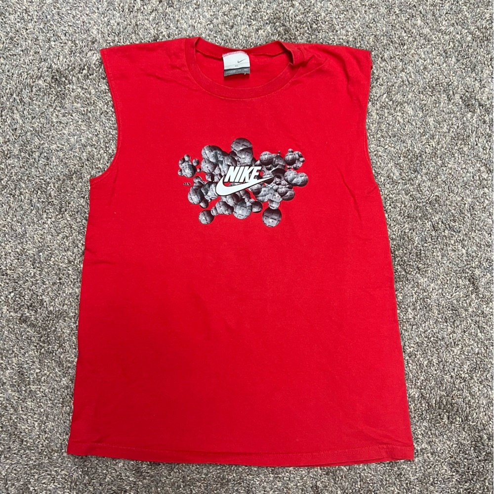 vintage‎ Nike shirt boys youth XL red sleeveless spell out logo swoosh tank top